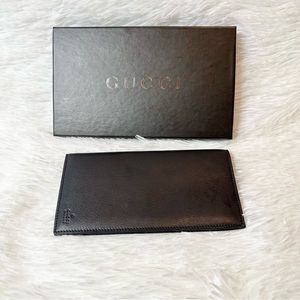 Authentic Black Gucci Leather long wallet or check holder with box